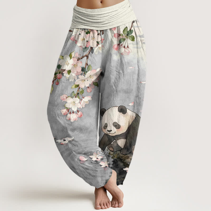 Buddha Stones 純綿桜パンダ柄レディースゴムウエストハーレムパンツ - ライトグレー - US16、 UK/AU20、 EU48 (3XL) - image 5