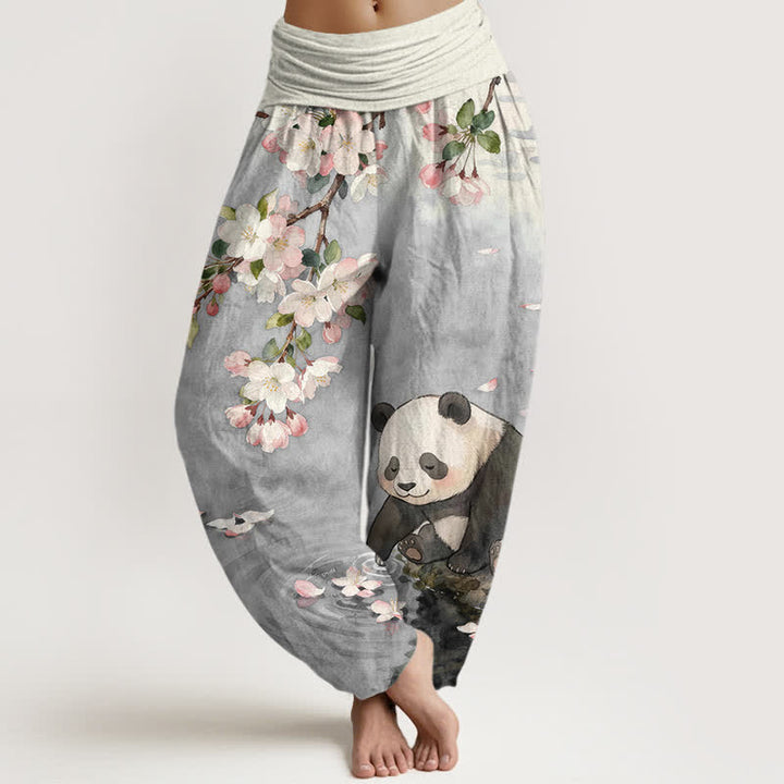 Buddha Stones 純綿桜パンダ柄レディースゴムウエストハーレムパンツ - ライトグレー - US16、 UK/AU20、 EU48 (3XL) - image 5
