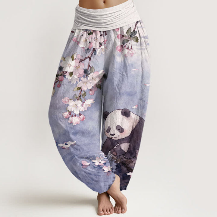 Buddha Stones 純綿桜パンダ柄レディースゴムウエストハーレムパンツ - ミディアムスレートブルー - US16、 UK/AU20、 EU48 (3XL) - image 8