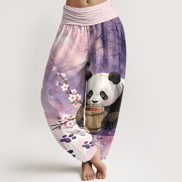 Buddha Stones 純綿パンダ竹花柄レディースゴムウエストハーレムパンツ - 梅 - US16、 UK/AU20、 EU48 (3XL) - image 8