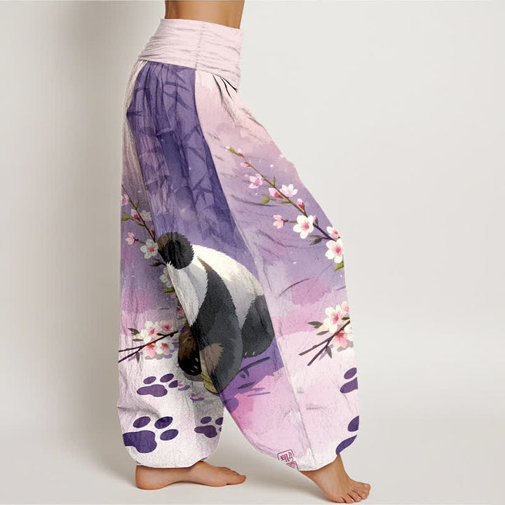 Buddha Stones 純綿パンダ竹花柄レディースゴムウエストハーレムパンツ - image 10