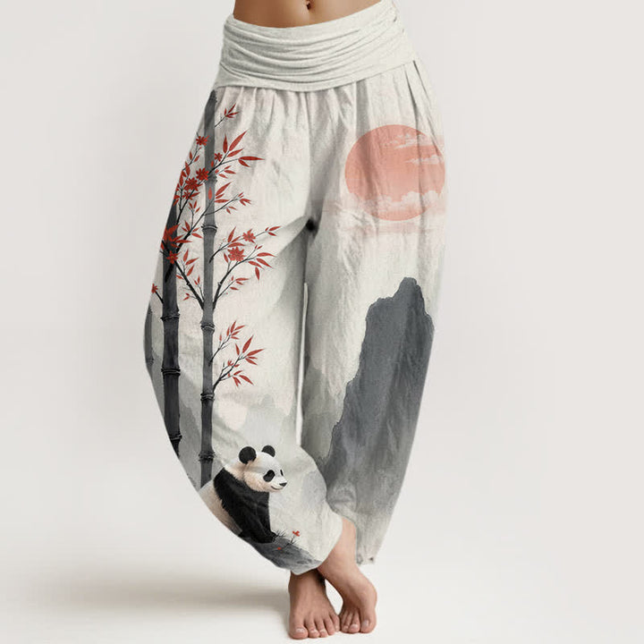 Buddha Stones コットンインク バンブーパンダ柄 レディース ゴムウエスト ハーレムパンツ - ベージュ - US16、 UK/AU20、 EU48 (3XL) - image 0