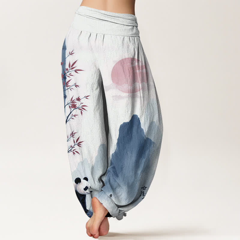 Buddha Stones コットンインク バンブーパンダ柄 レディース ゴムウエスト ハーレムパンツ - image 6