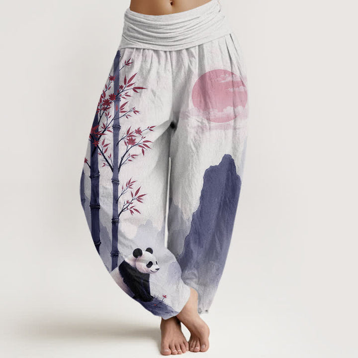 Buddha Stones コットンインク バンブーパンダ柄 レディース ゴムウエスト ハーレムパンツ - 白 - US16、 UK/AU20、 EU48 (3XL) - image 8