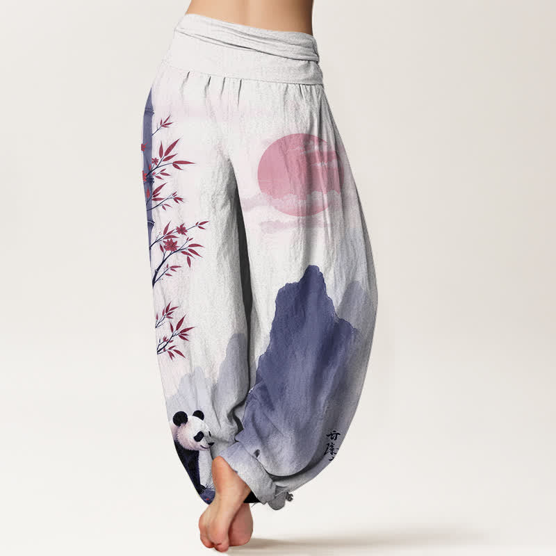 Buddha Stones コットンインク バンブーパンダ柄 レディース ゴムウエスト ハーレムパンツ - image 9