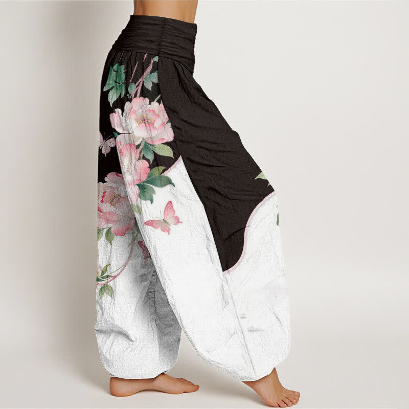 Buddha Stones 純綿花柄蝶柄 レディース ゴムウエスト ハーレムパンツ - image 2