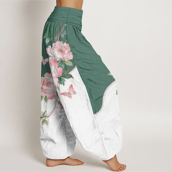 Buddha Stones 純綿花柄蝶柄 レディース ゴムウエスト ハーレムパンツ - image 7
