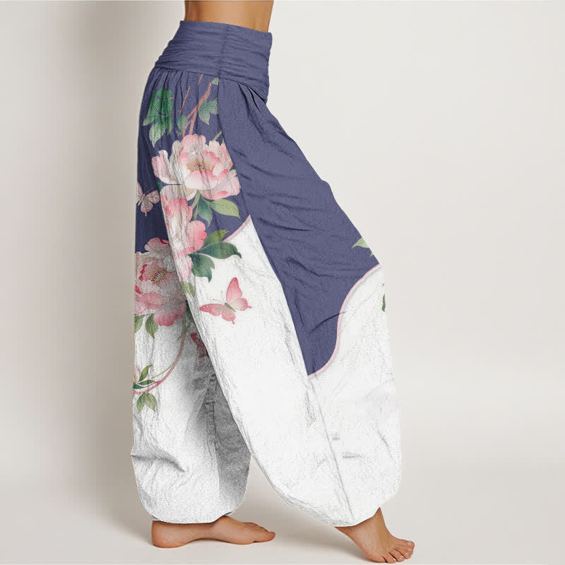 Buddha Stones 純綿花柄蝶柄 レディース ゴムウエスト ハーレムパンツ - image 10