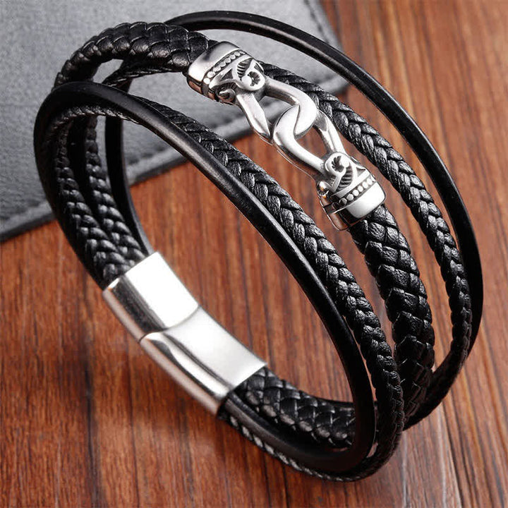 Buddha Stones ブラックレザー編み込みチタンスチール製耐久性ダブルラップブレスレット - チタン鋼（強化♥刺激） - image 0