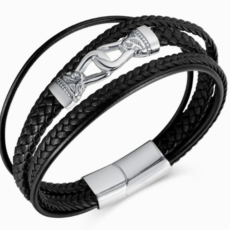 Buddha Stones ブラックレザー編み込みチタンスチール製耐久性ダブルラップブレスレット - image 7