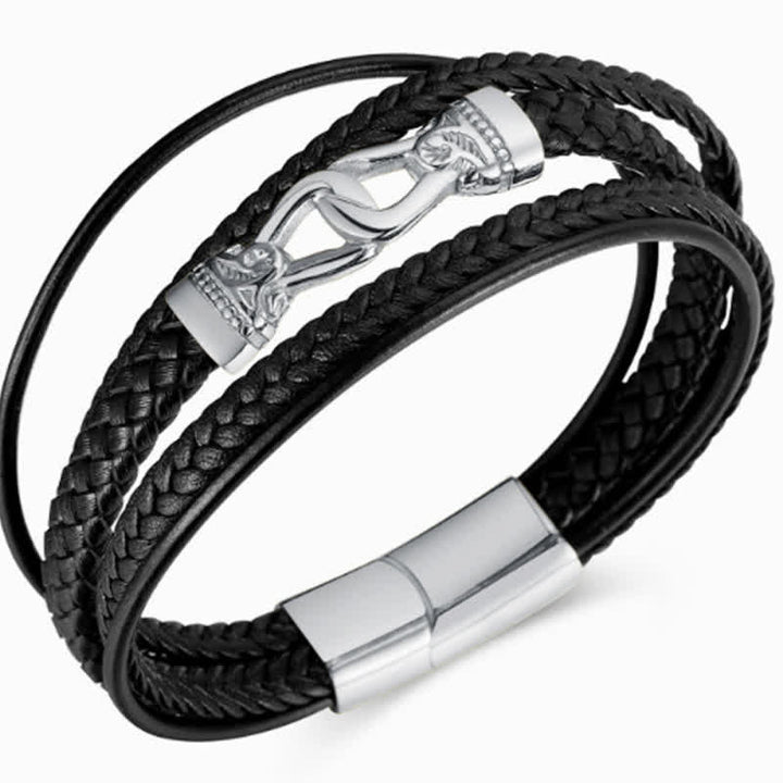 Buddha Stones ブラックレザー編み込みチタンスチール製耐久性ダブルラップブレスレット - image 7