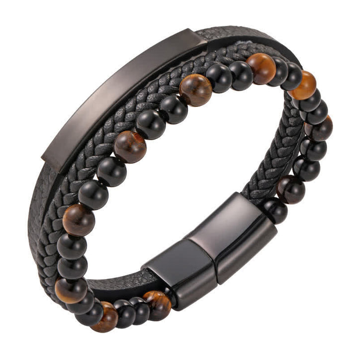 Buddha Stones 編み込みレザーのタイガーアイ強化多層ブレスレット - 黄色 - image 10
