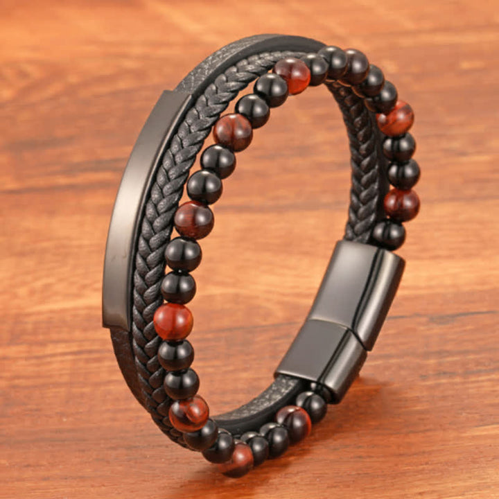 Buddha Stones 編み込みレザーのタイガーアイ強化多層ブレスレット - image 11