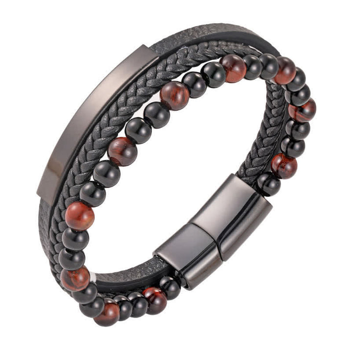 Buddha Stones 編み込みレザーのタイガーアイ強化多層ブレスレット - 赤 - image 12