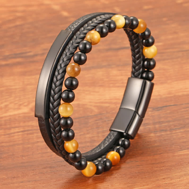 Buddha Stones 編み込みレザーのタイガーアイ強化多層ブレスレット - image 18