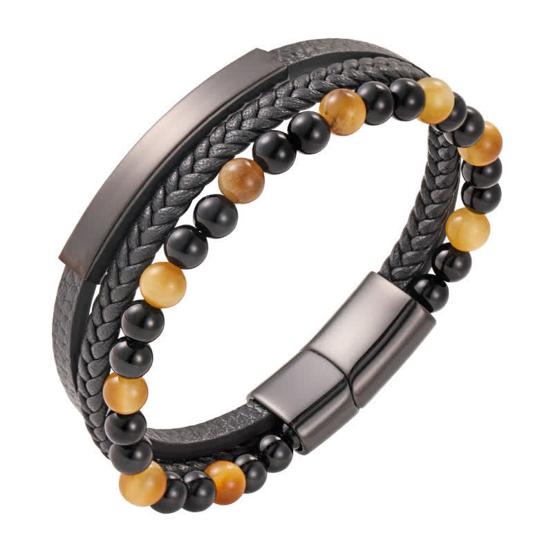 Buddha Stones 編み込みレザーのタイガーアイ強化多層ブレスレット - ゴールデン - image 19