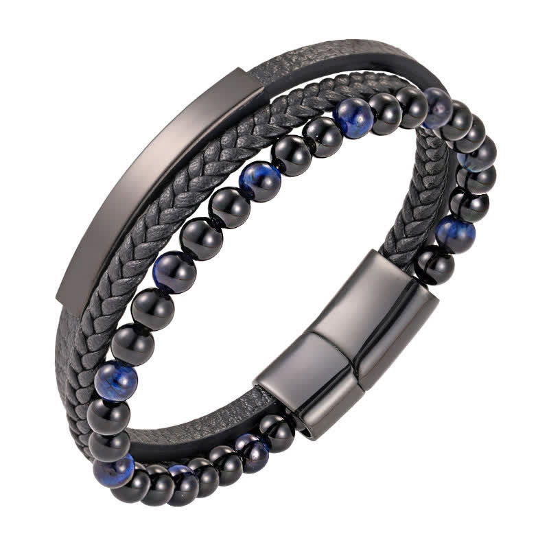Buddha Stones 編み込みレザーのタイガーアイ強化多層ブレスレット - ラピスラズリ風 - image 15