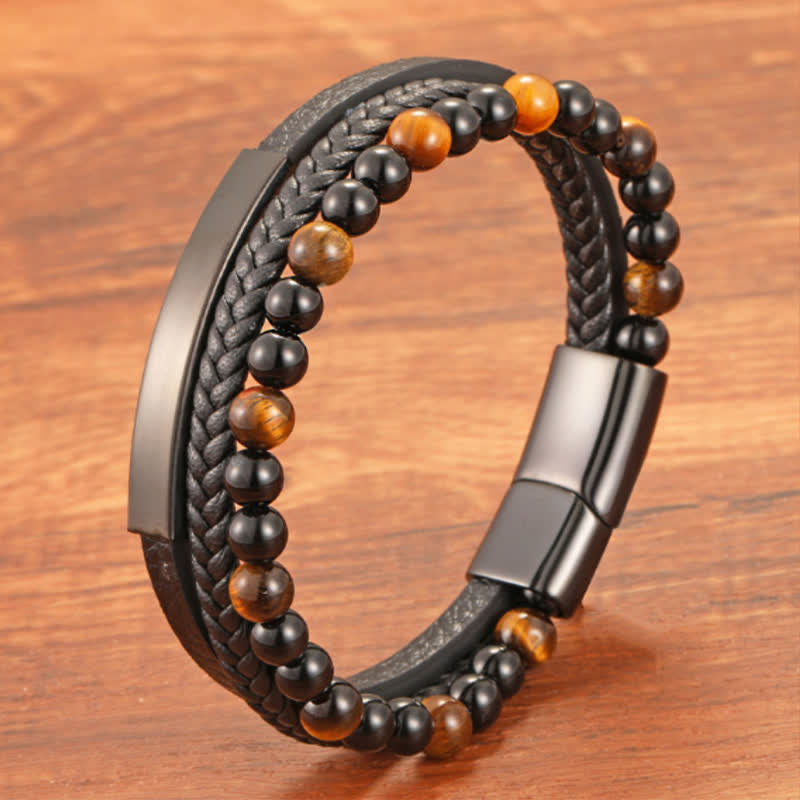 Buddha Stones 編み込みレザーのタイガーアイ強化多層ブレスレット - image 9