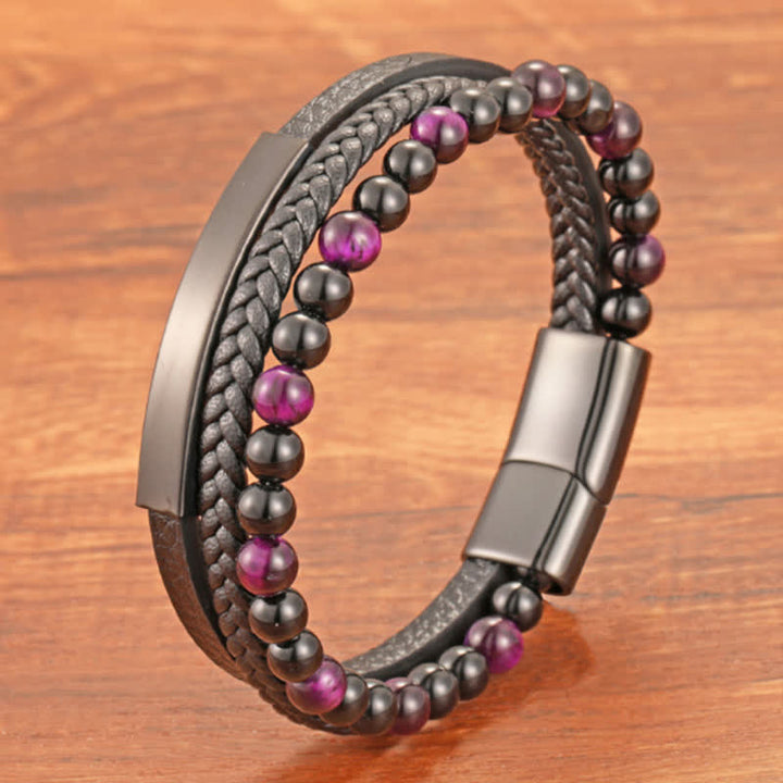 Buddha Stones 編み込みレザーのタイガーアイ強化多層ブレスレット - image 16