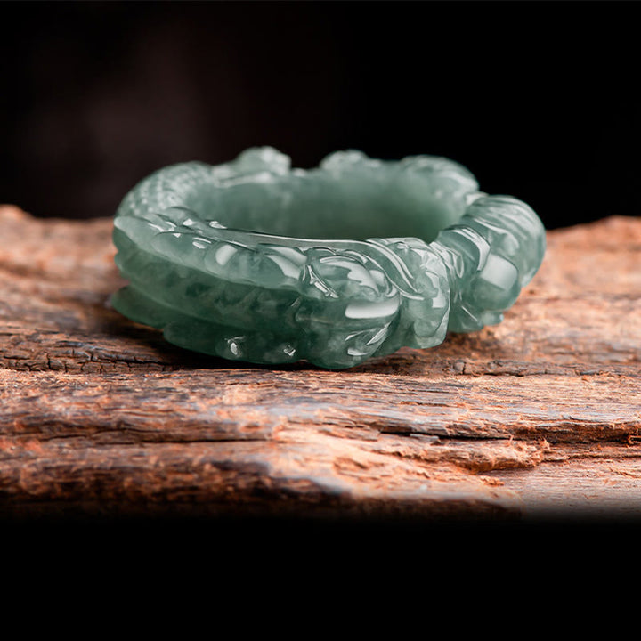 Buddha Stones天然翡翠龍成功リング - image 3
