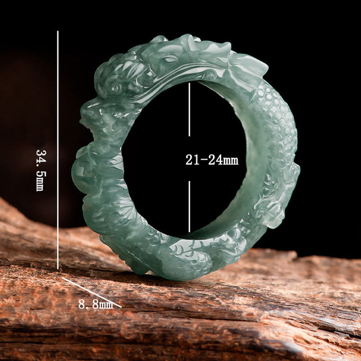 Buddha Stones天然翡翠龍成功リング - image 9