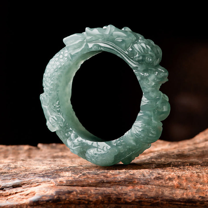 Buddha Stones天然翡翠龍成功リング - image 8