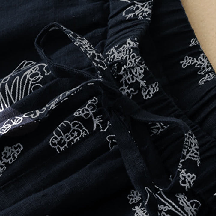 Buddha Stones 夏物カジュアルヴィンテージドローストリング花柄アンクルパンツレディースワイドレッグパンツポケット付き - image 11