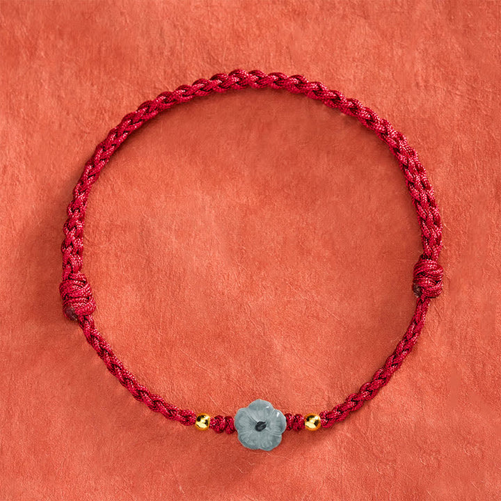 Buddha Stones 翡翠の花と赤紐の良縁祈願ブレスレット - image 1
