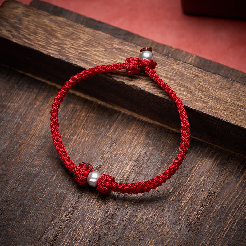 Buddha Stones 925スターリングシルバービーズ赤紐良縁祈願ブレイデッドブレスレット - image 1