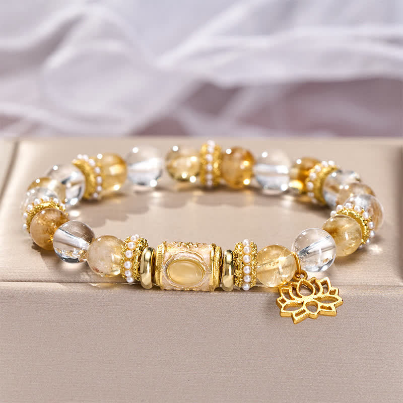 Buddha Stones シトリンクリアクォーツエナメルバレルビーズロータスラウンドビーズブレスレット - image 2