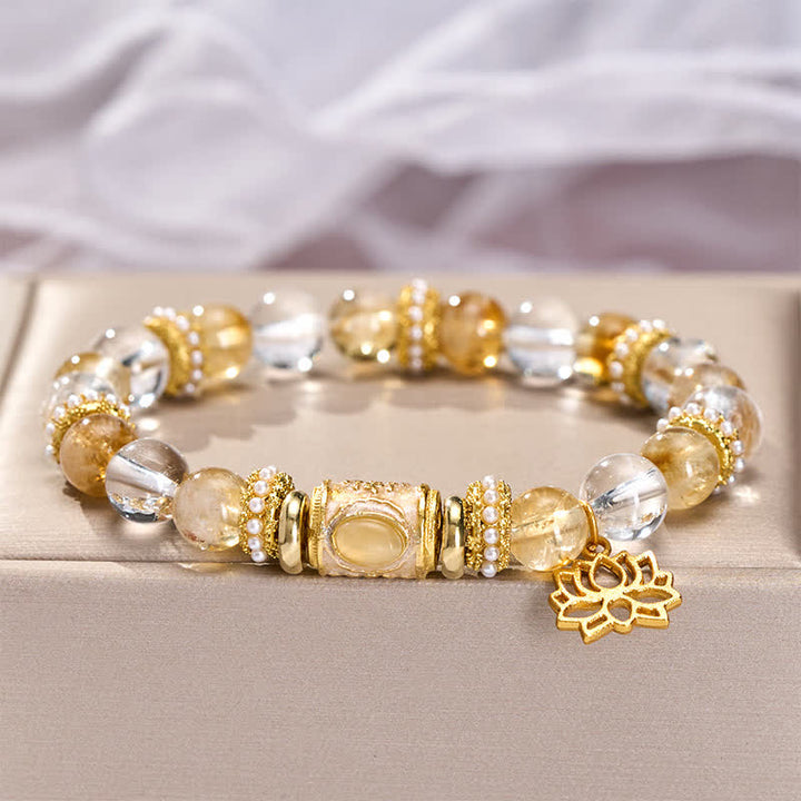 Buddha Stones シトリンクリアクォーツエナメルバレルビーズロータスラウンドビーズブレスレット - image 2