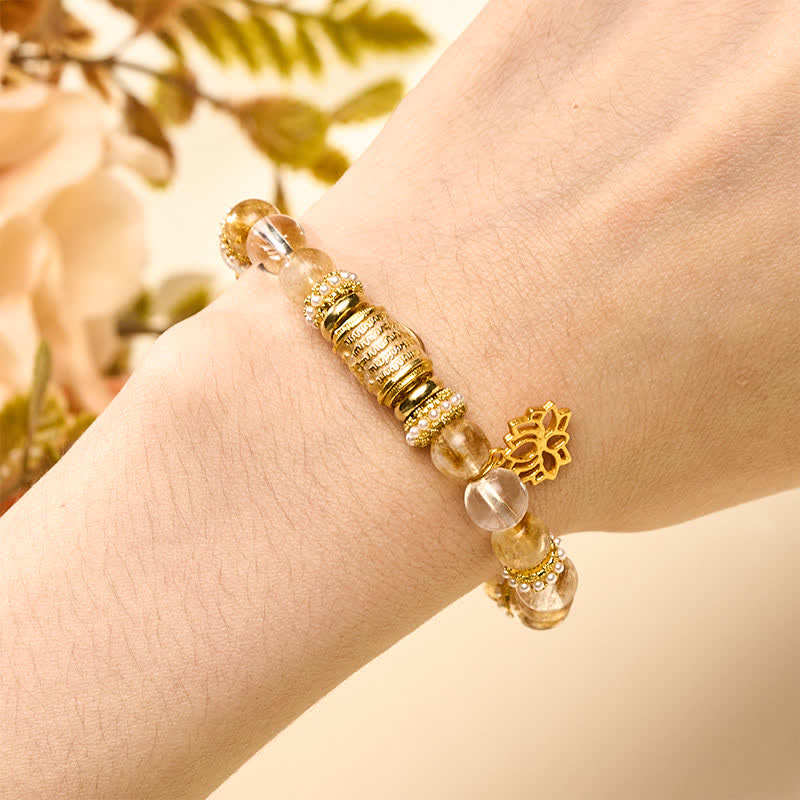 Buddha Stones シトリンクリアクォーツエナメルバレルビーズロータスラウンドビーズブレスレット - image 4
