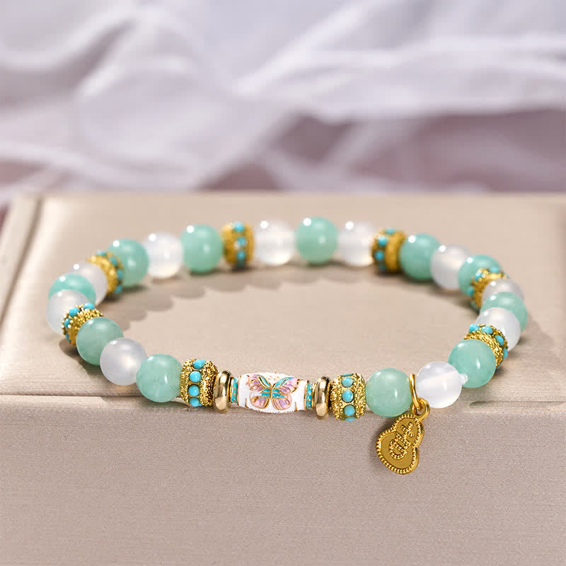 Buddha Stones アマゾナイトホワイトアゲートエナメルバレルビーズバタフライハンドポリッシュラウンドビーズブレスレット - image 2
