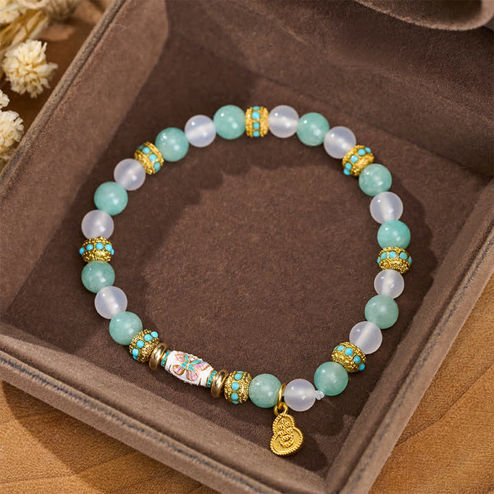 Buddha Stones アマゾナイトホワイトアゲートエナメルバレルビーズバタフライハンドポリッシュラウンドビーズブレスレット - image 3