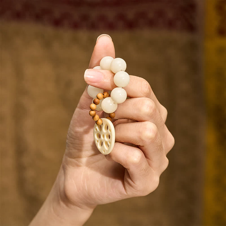 Buddha Stones 白い菩提樹の種と蓮の根のペンダント、幸運をもたらす触覚瞑想ビーズ装飾品 - image 4
