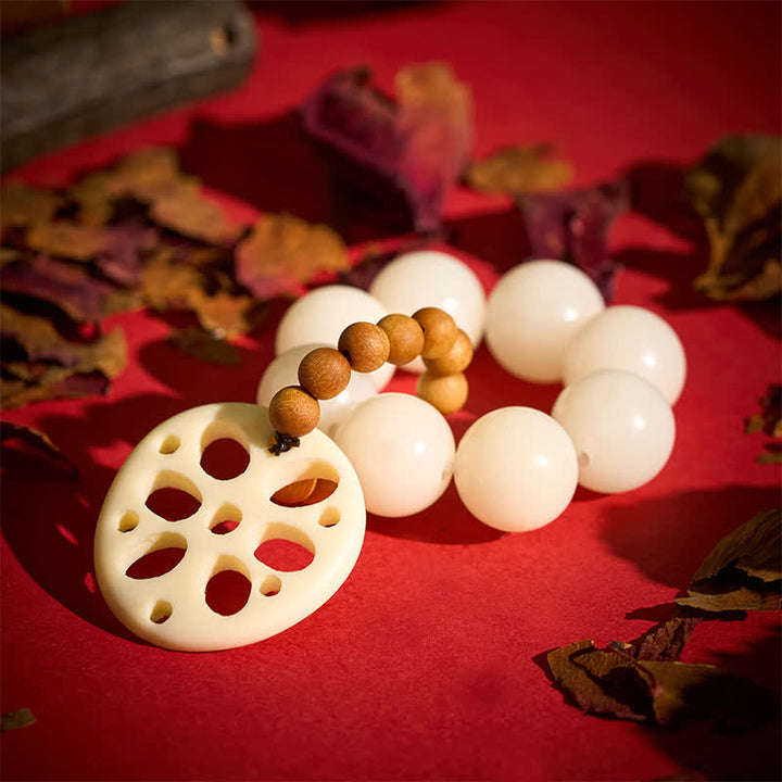 Buddha Stones 白い菩提樹の種と蓮の根のペンダント、幸運をもたらす触覚瞑想ビーズ装飾品 - image 3