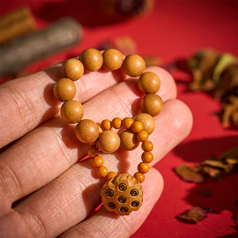 Buddha Stones 緑白檀の蓮の実をモチーフにした、手磨き仕上げの触覚瞑想ビーズ装飾品 - サンダルウッド（保護♥安らぎ） - image 8