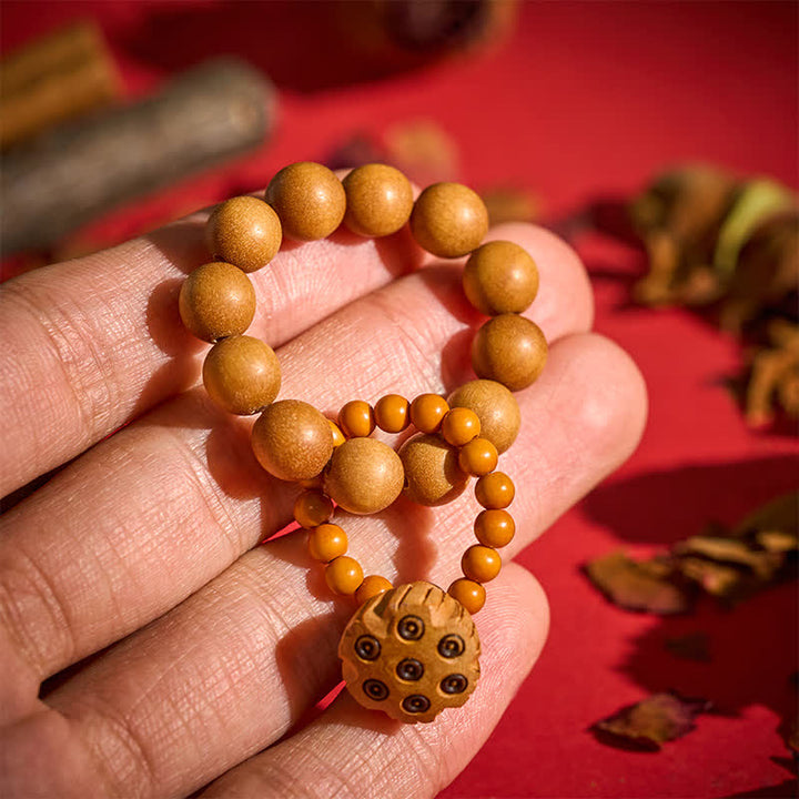 Buddha Stones 緑白檀の蓮の実をモチーフにした、手磨き仕上げの触覚瞑想ビーズ装飾品 - サンダルウッド（保護♥安らぎ） - image 8