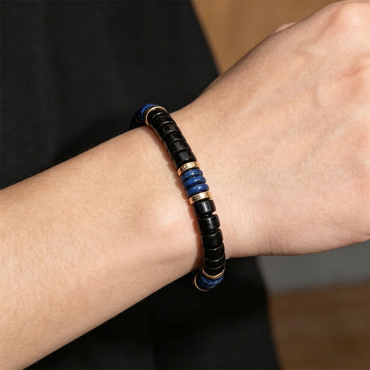 Buddha Stones ラピスラズリとブラックオニキスのトゥルースキューブビーズブレスレット - image 3
