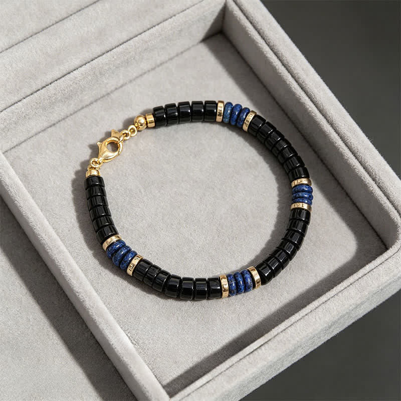 Buddha Stones ラピスラズリとブラックオニキスのトゥルースキューブビーズブレスレット - image 2