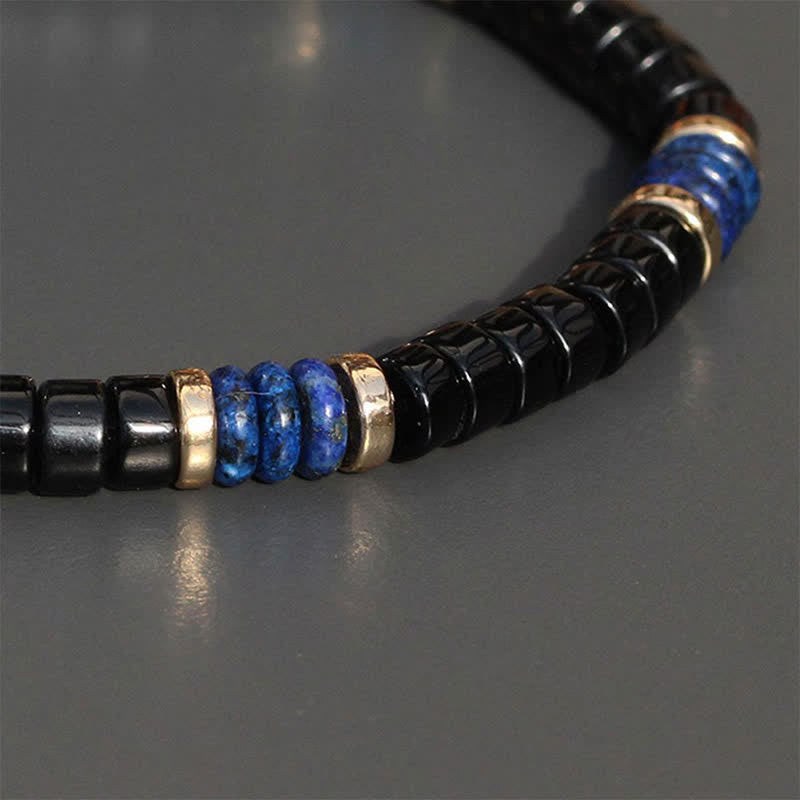 Buddha Stones ラピスラズリとブラックオニキスのトゥルースキューブビーズブレスレット - image 4