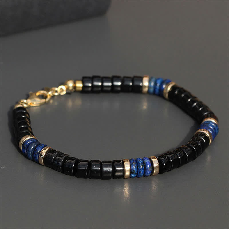 Buddha Stones ラピスラズリとブラックオニキスのトゥルースキューブビーズブレスレット - image 1