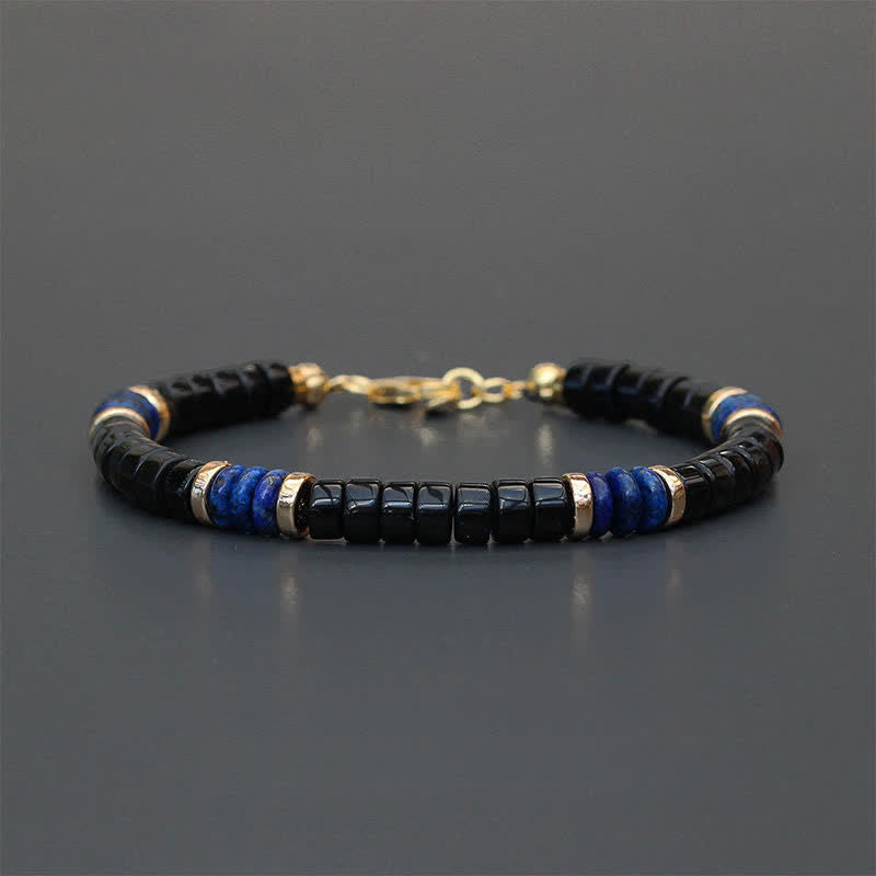 Buddha Stones ラピスラズリとブラックオニキスのトゥルースキューブビーズブレスレット - ラピスラズリ（知恵♥真実）（手首周り：18～19cm） - image 0