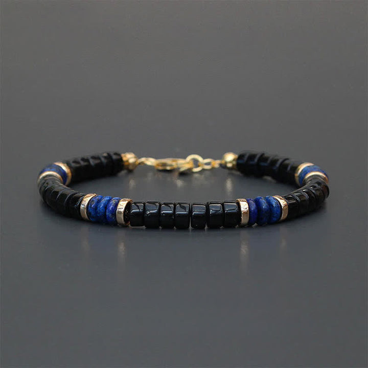 Buddha Stones ラピスラズリとブラックオニキスのトゥルースキューブビーズブレスレット - ラピスラズリ（知恵♥真実）（手首周り：18～19cm） - image 0