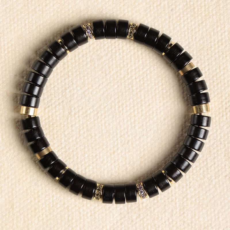 Buddha Stones レッドローズウッドと黒檀を使用した、バレルビーズのミニマリストブレスレット - 黒檀（グラウンディング♥プロテクション）（手首周り：15～17cm） - image 9
