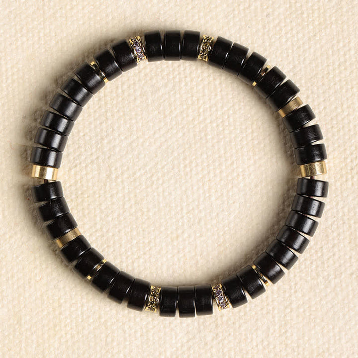 Buddha Stones レッドローズウッドと黒檀を使用した、バレルビーズのミニマリストブレスレット - 黒檀（グラウンディング♥プロテクション）（手首周り：15～17cm） - image 9