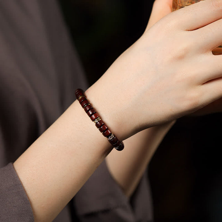 Buddha Stones レッドローズウッドと黒檀を使用した、バレルビーズのミニマリストブレスレット - image 7