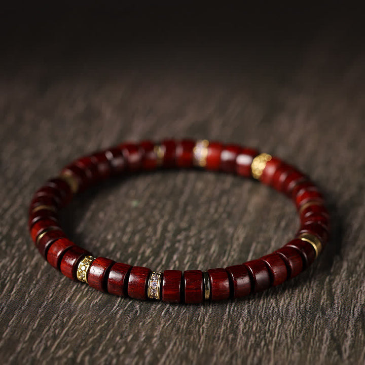 Buddha Stones レッドローズウッドと黒檀を使用した、バレルビーズのミニマリストブレスレット - image 0