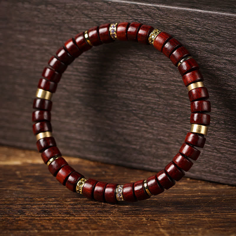 Buddha Stones レッドローズウッドと黒檀を使用した、バレルビーズのミニマリストブレスレット - image 1
