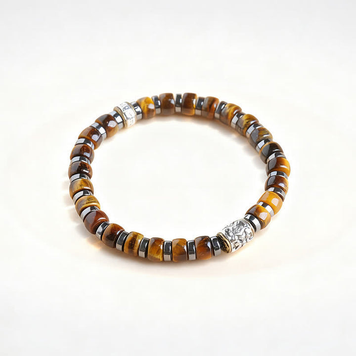Buddha Stones 天然タイガーアイ アンティークシルバー ライオン 自信ビーズブレスレット - 7.5～7.9インチ（19～20cm） - image 0